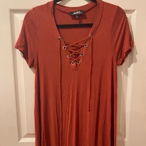 Burnt Orange Lace Up Dress